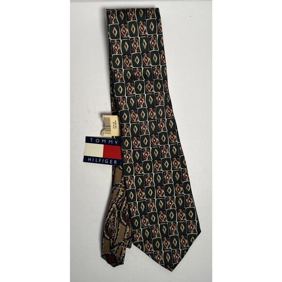 NEW Vintage Tommy Hilfiger Men’s Tie Green Medal Medallions Italian Silk USA - Picture 1 of 5